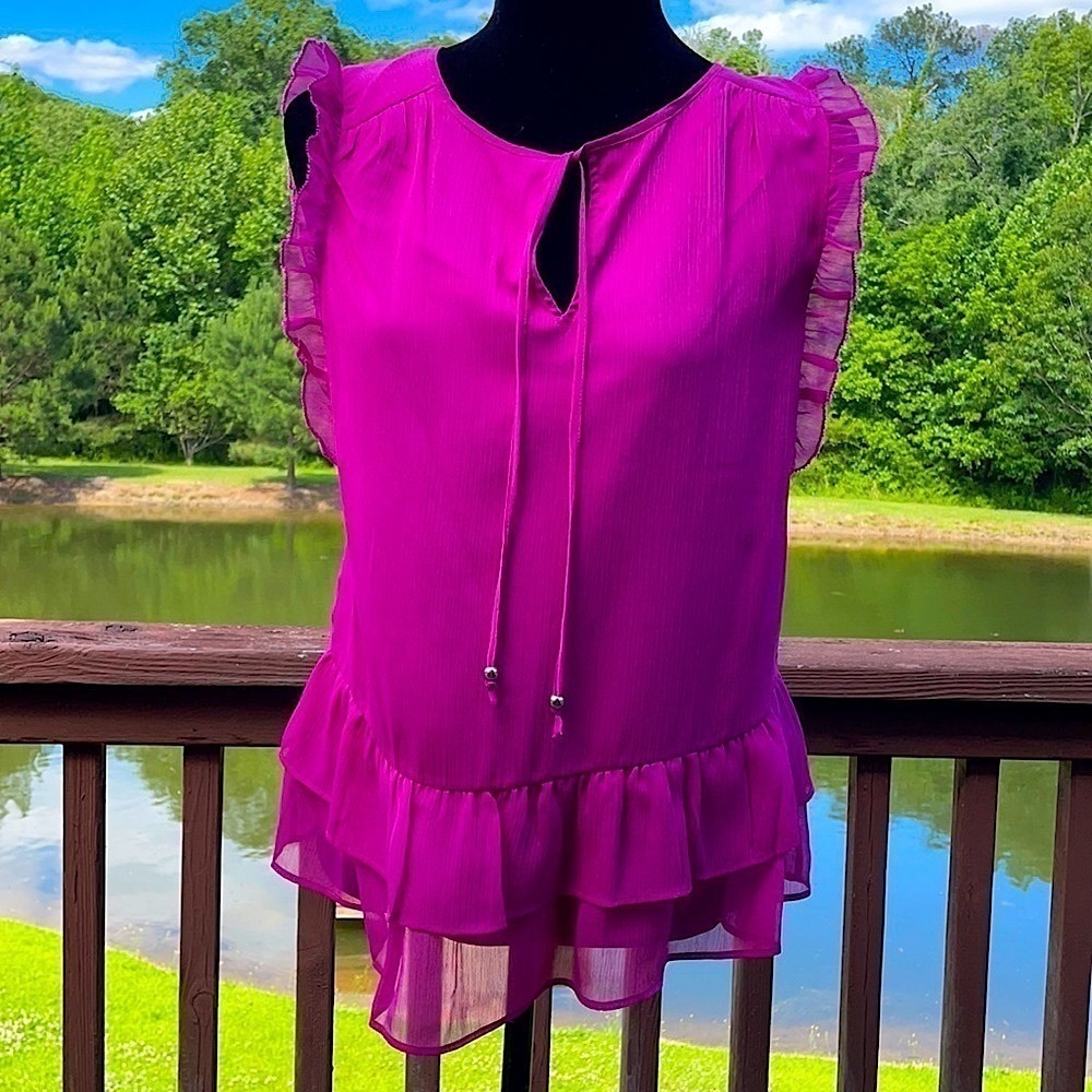Kaari Blue Peasant Blouse Fuchsia Large New With Tags